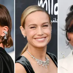 Tre kvinnor med korta frisyrer för tunt hår. Hailey Bieber med en bob, Brie Larson med en hästsvans och Jourdan Dunn med en knut.