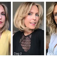 Kvinnan visar upp sin uppklippta page med lugg i tre olika dagar och outfits.